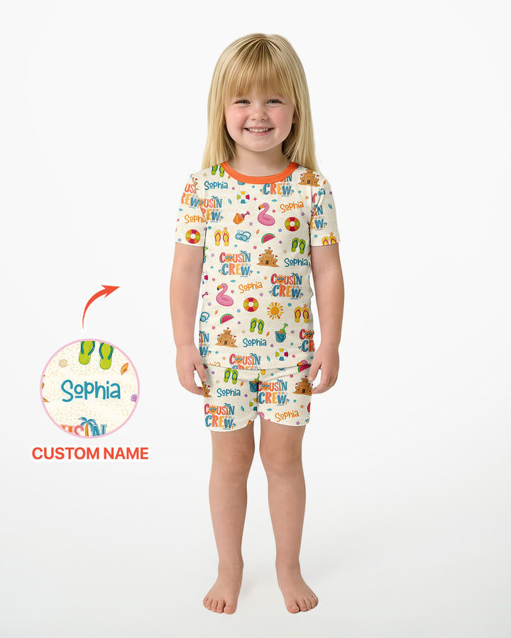 Custom Name Summer 2026 Cousin Crew Bamboo Two Piece Short Sleeve Shorts Pajama Set