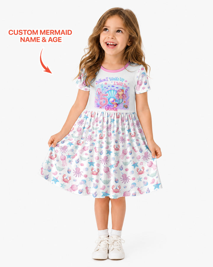 Personalized When I Wake Up I Will Be Mermaid Birthday Bamboo Twirl Dress