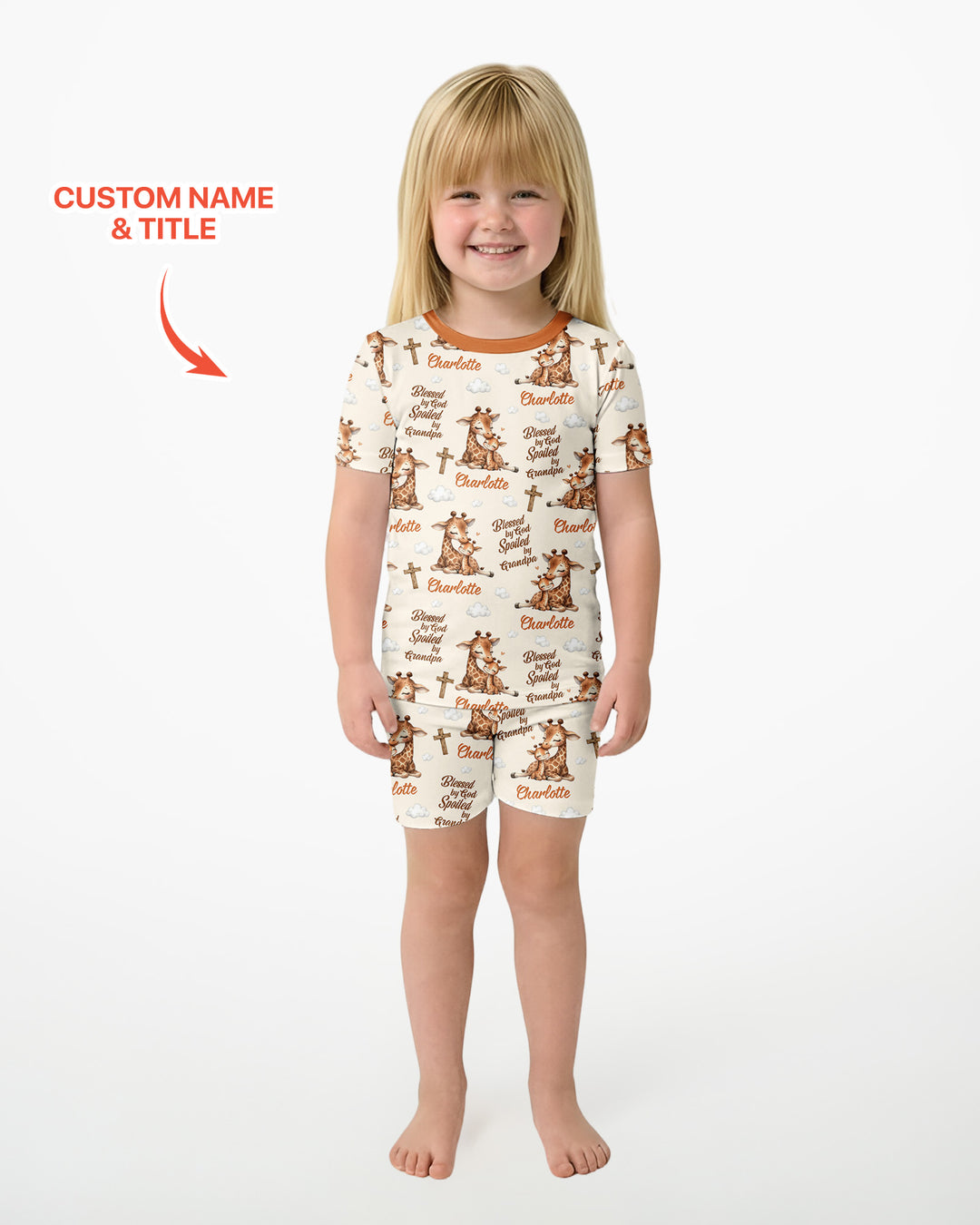 Custom Name Blessed By God Spoiled By Grandma Bamboo Two Piece Short Sleeve Shorts Pajama Set