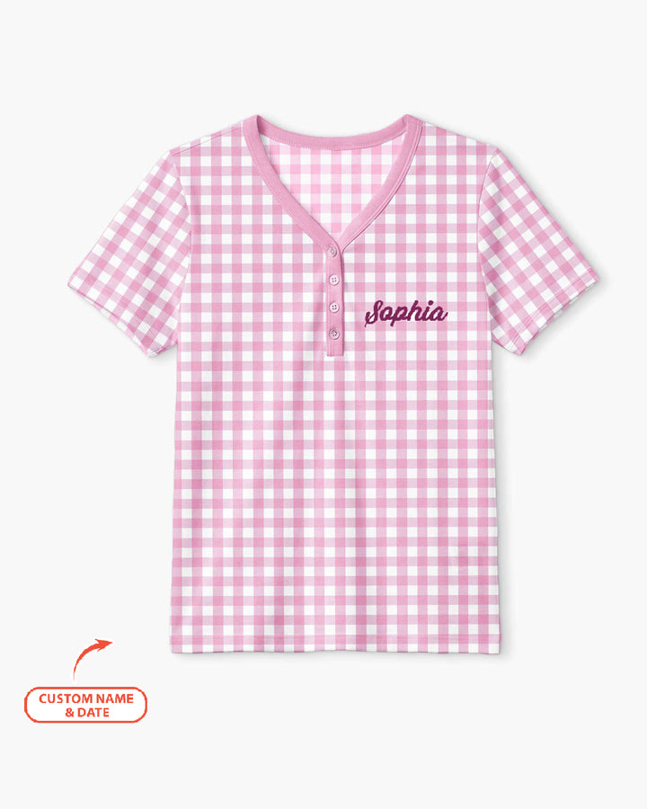 Embroidered Seersucker Bamboo Women Short Sleeve Short Pajama Set