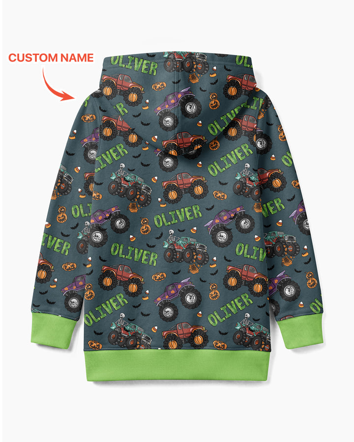 Custom Name Haunted Monster Trucks Bamboo Zip Hoodie