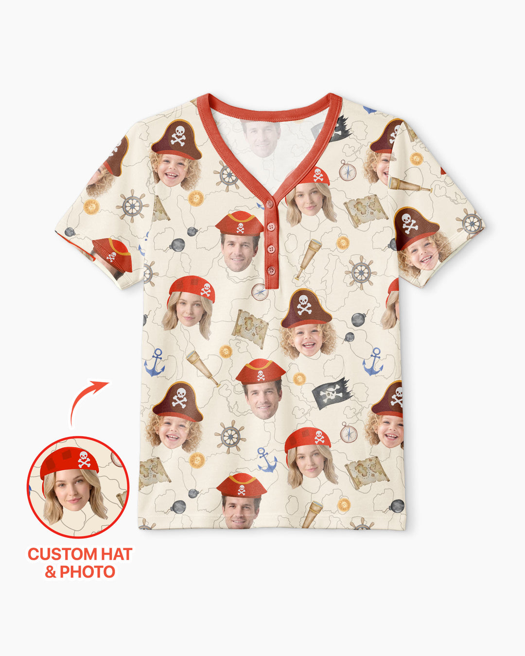 Custom Photo Treasure Map Adventures Family Matching Bamboo Women Short Sleeve Short Pajama Set