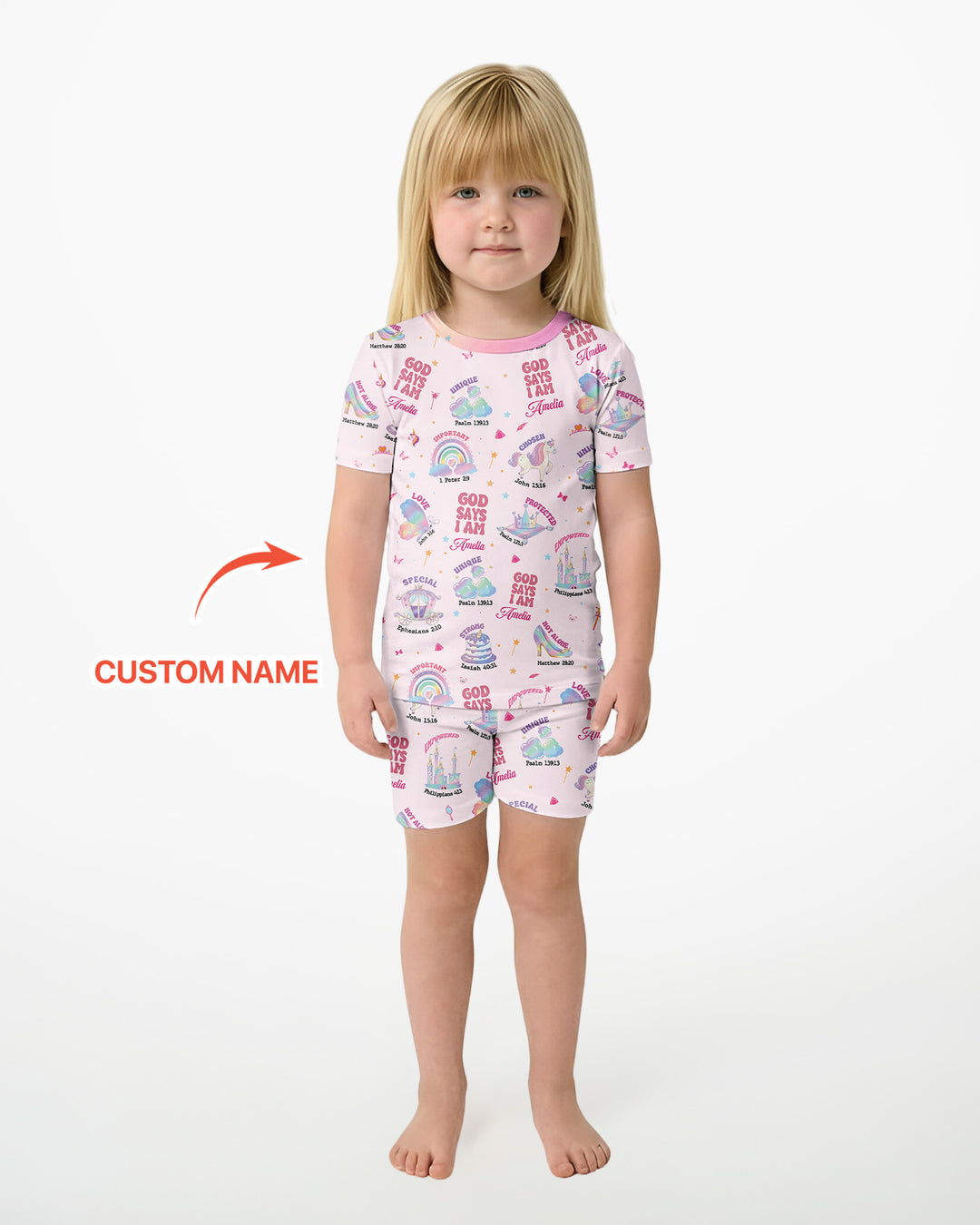 God Says I Am Custom Name - Dreamy Princess Bamboo Two Piece Short Sleeve Pajama Set