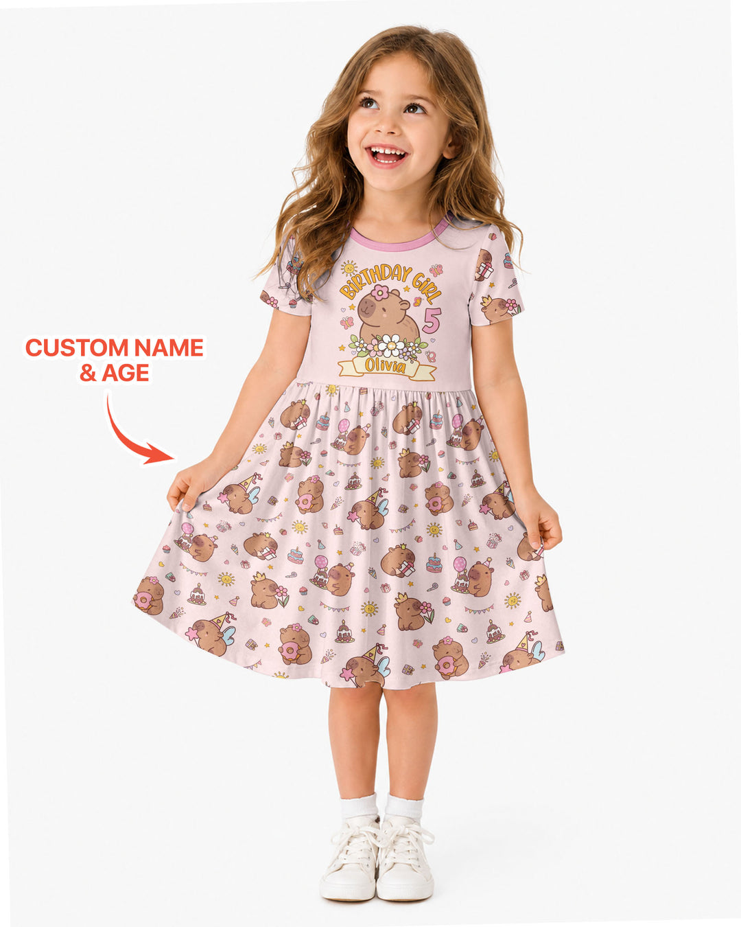 Personalized Capy Birthday Girl Bamboo Twirl Dress