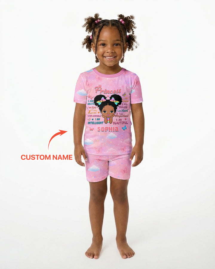 Black Princess I Am Beautiful Bamboo Two Piece Short Sleeve Shorts Pajama Set