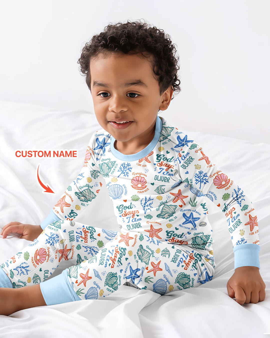 Coastal God Says I Am Custom Name Bamboo Two Piece Long Sleeve Pajama Set