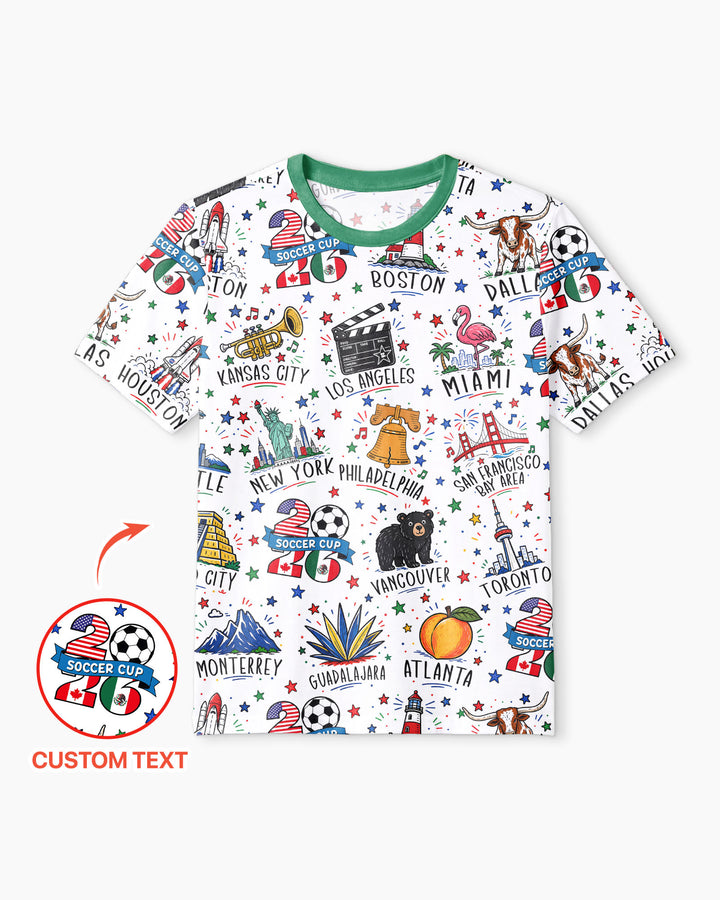 2026 Soccer Cup Host Citties Bamboo Men Short Sleeve Short Pajama Set