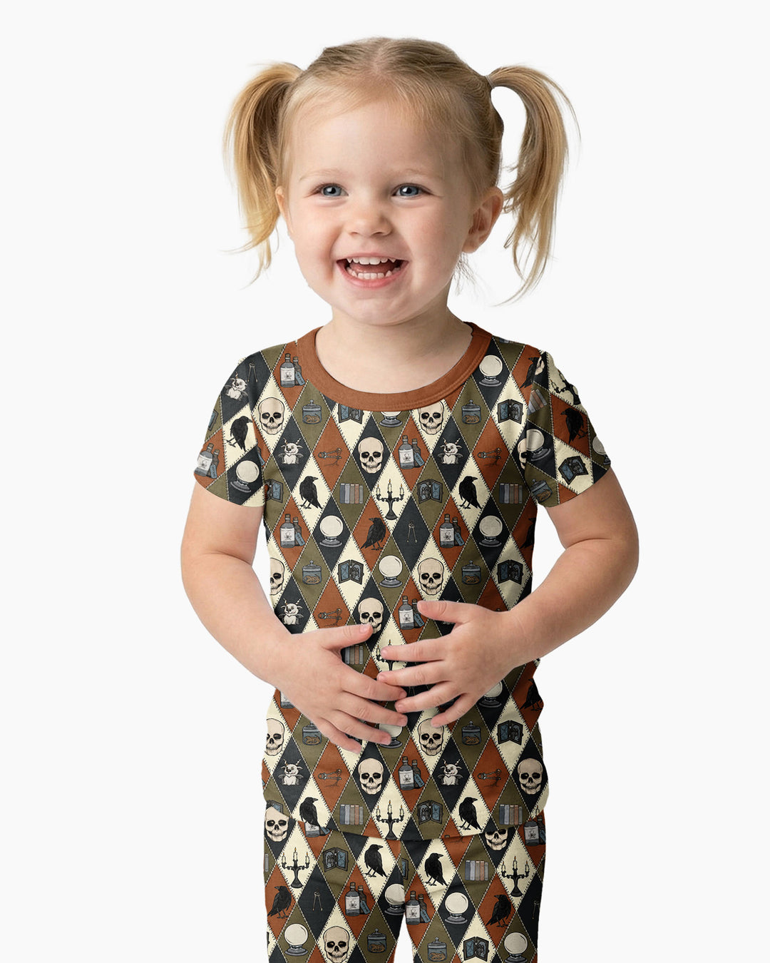 Retro Gothic Halloween Patchwork Bamboo Two Piece Short Sleeve Pajama Set