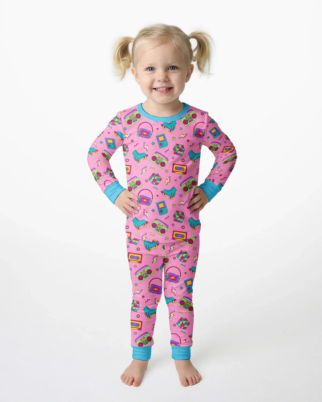 80s Retro Neon Bamboo Two Piece Long Sleeve Pajama Set
