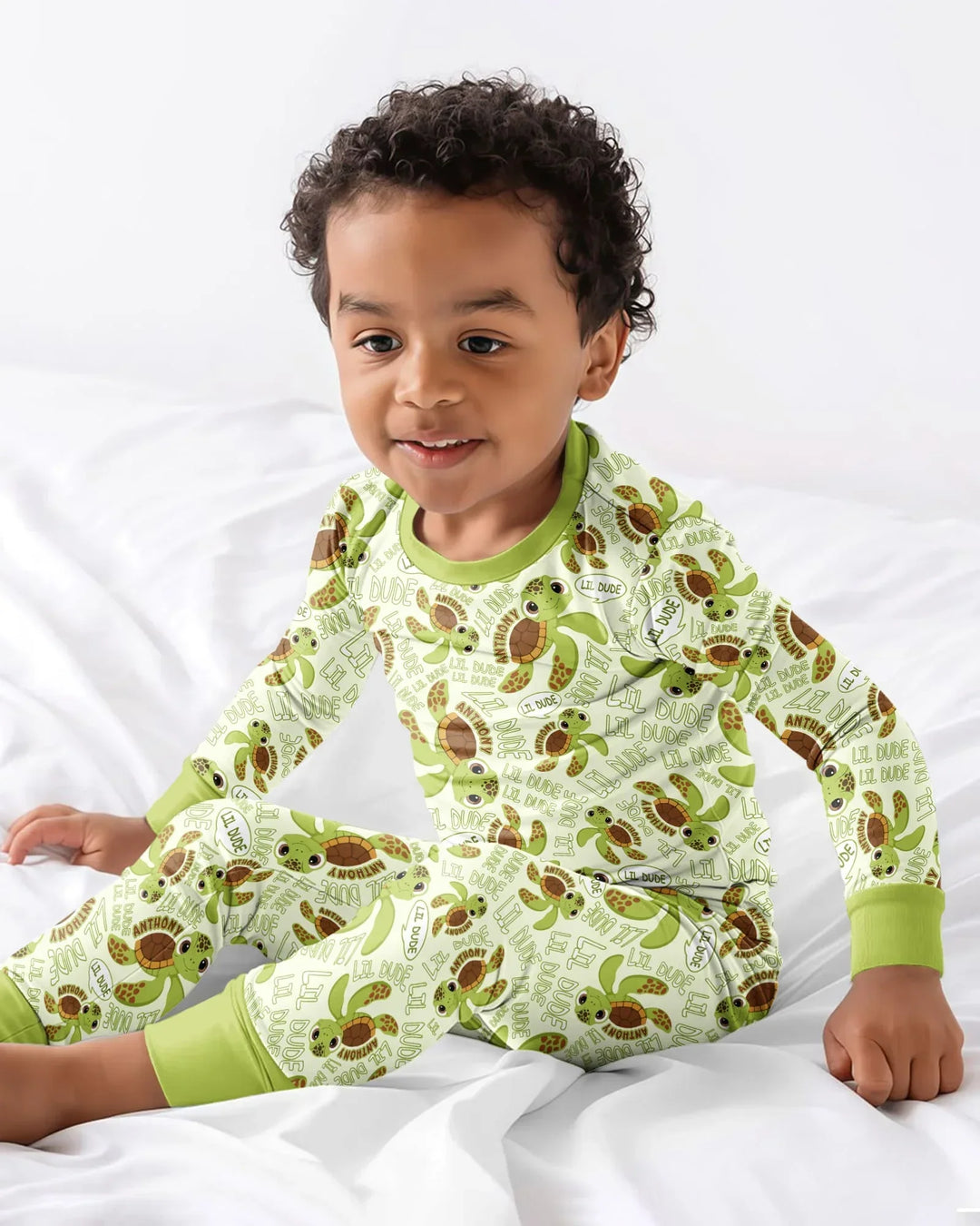 Custom Name Version Father and Son Turtle Bamboo Two Piece Long Sleeve Pajama Set