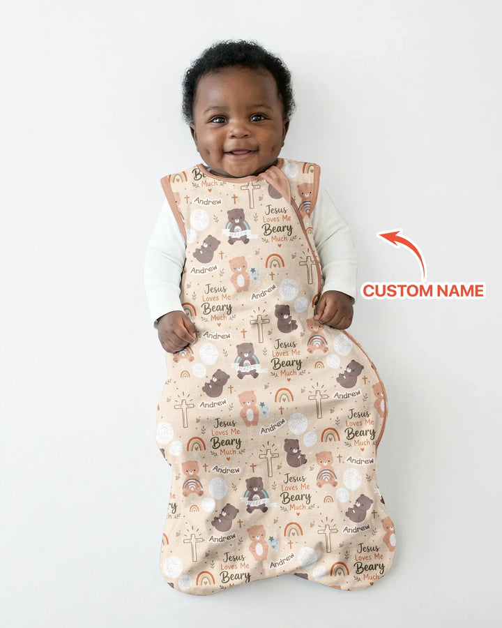 Custom Name Jesus Loves Me Beary Much Bamboo Sleep Bag