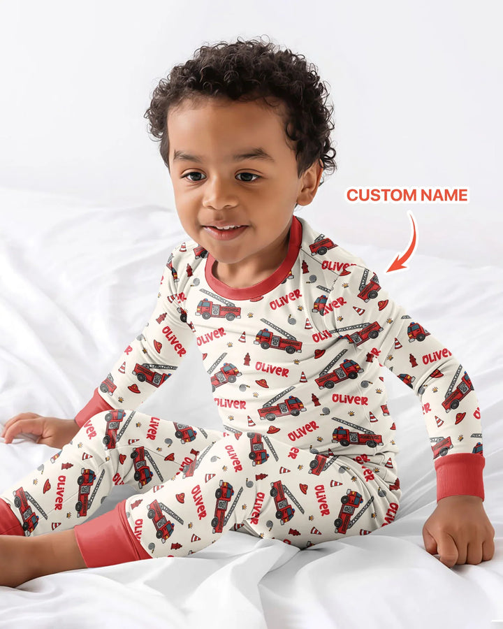 Custom Name Future Firefighters Bamboo Two Piece Long Sleeve Pajama Set