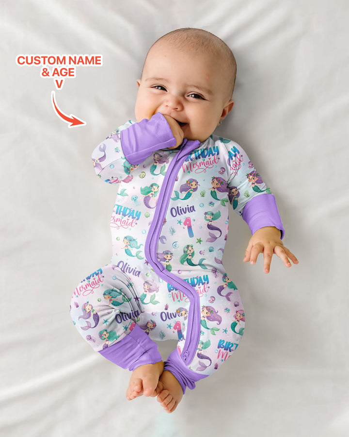 Custom Name and Age Birthday Mermaid Bamboo Convertible Zippy