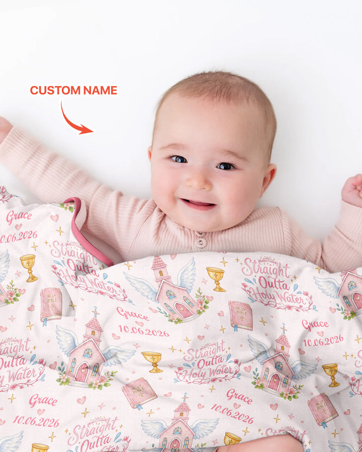 Custom Name Baptism Christening Straight Outta Holy Water Bamboo Blanket