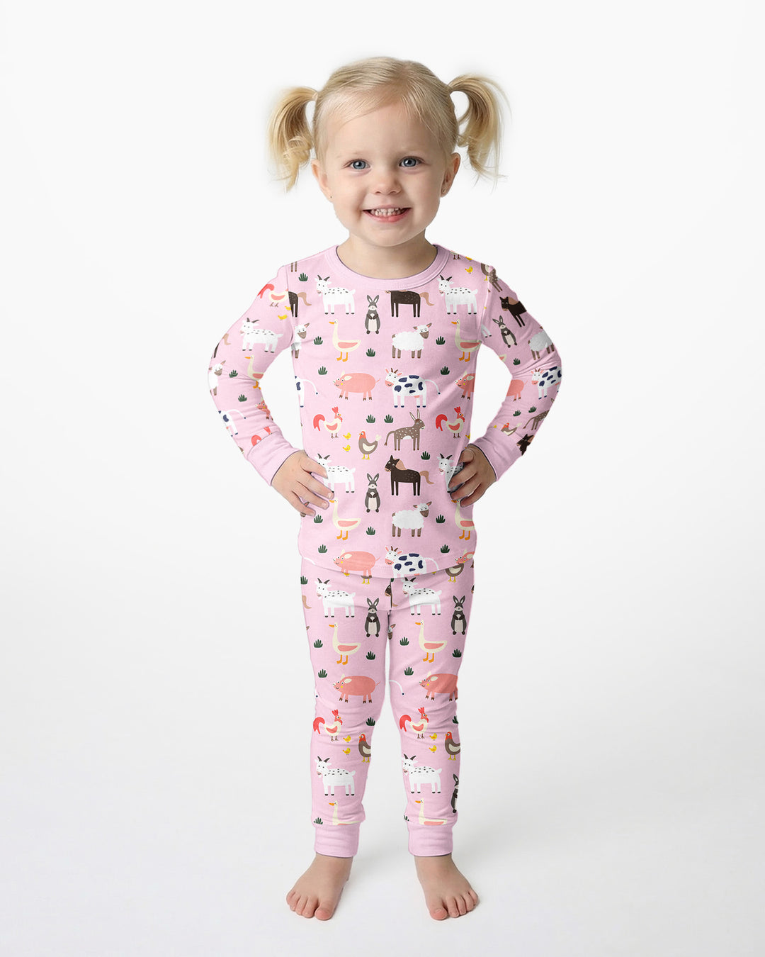Pink Farm Animals Bamboo Two Piece Pyjamas Set