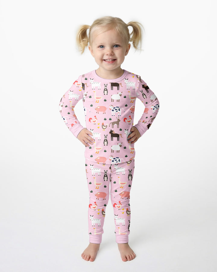 Pink Farm Animals Bamboo Two Piece Pyjamas Set
