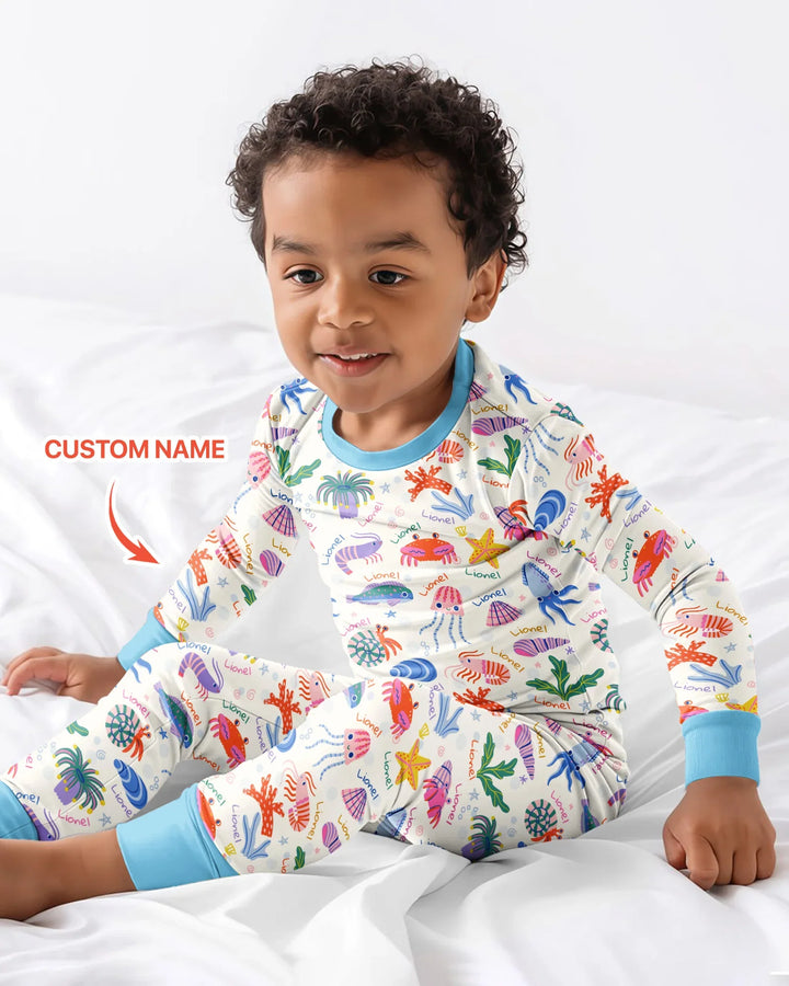 Tide Pool Pals Custom Name Bamboo Two Piece Long Sleeve Pajama Set