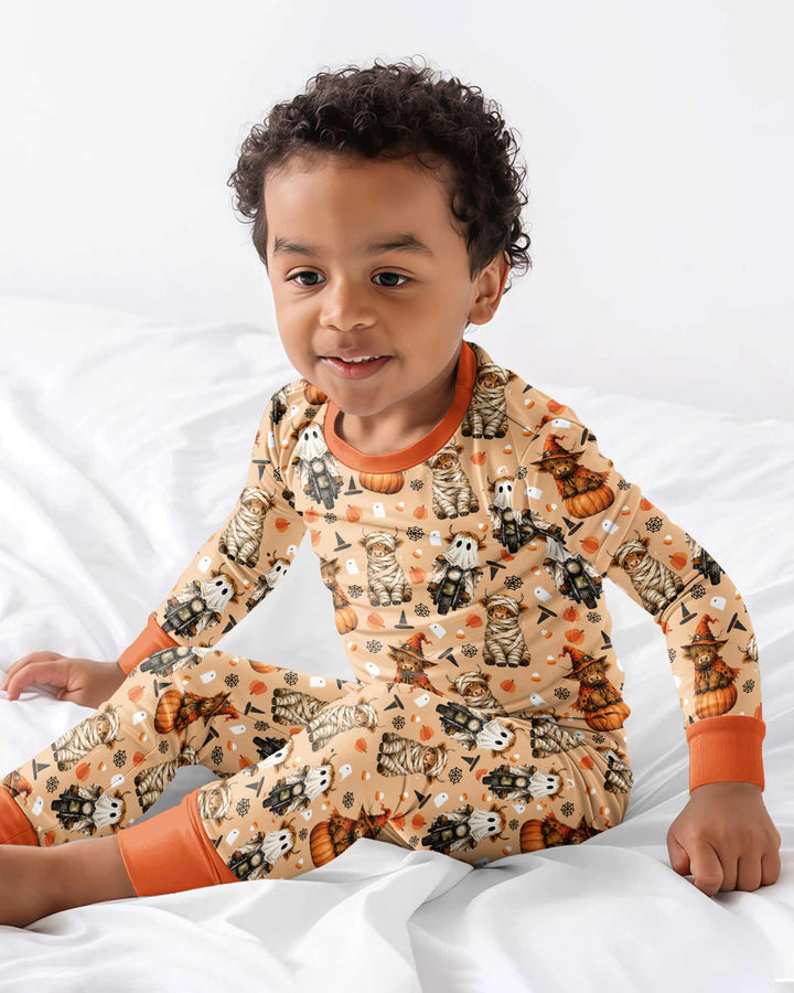 Funny Halloween Highland Cow Bamboo Two Piece Long Sleeve Pajama Set