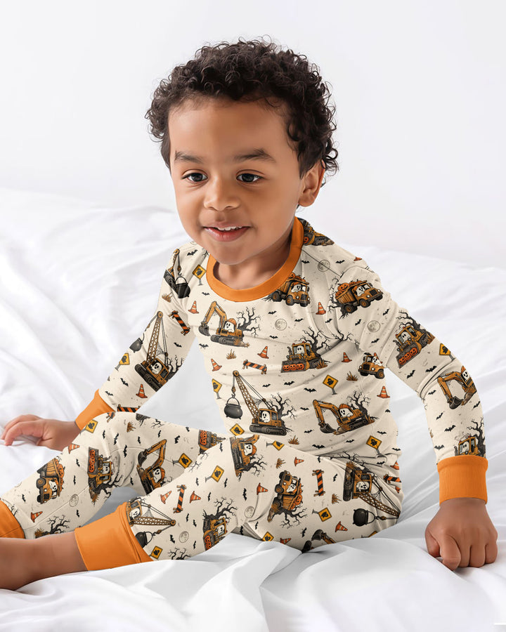 Halloween Construction Crew Ghost Bamboo Two Piece Long Sleeve Pajama Set
