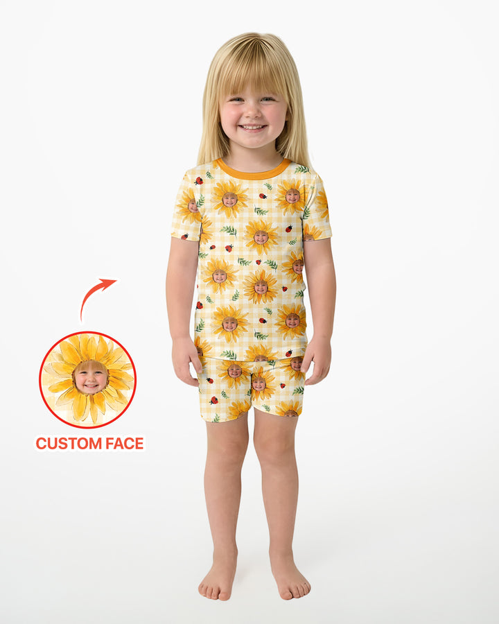 Custom Photo Be The Sunshine Bamboo Two Piece Short Sleeve Shorts Pajama Set