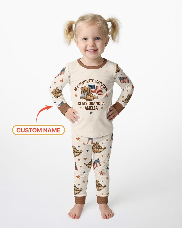 My Favorite Veteran Is My Grandpa Bamboo Two Piece Long Sleeve Pajama Set