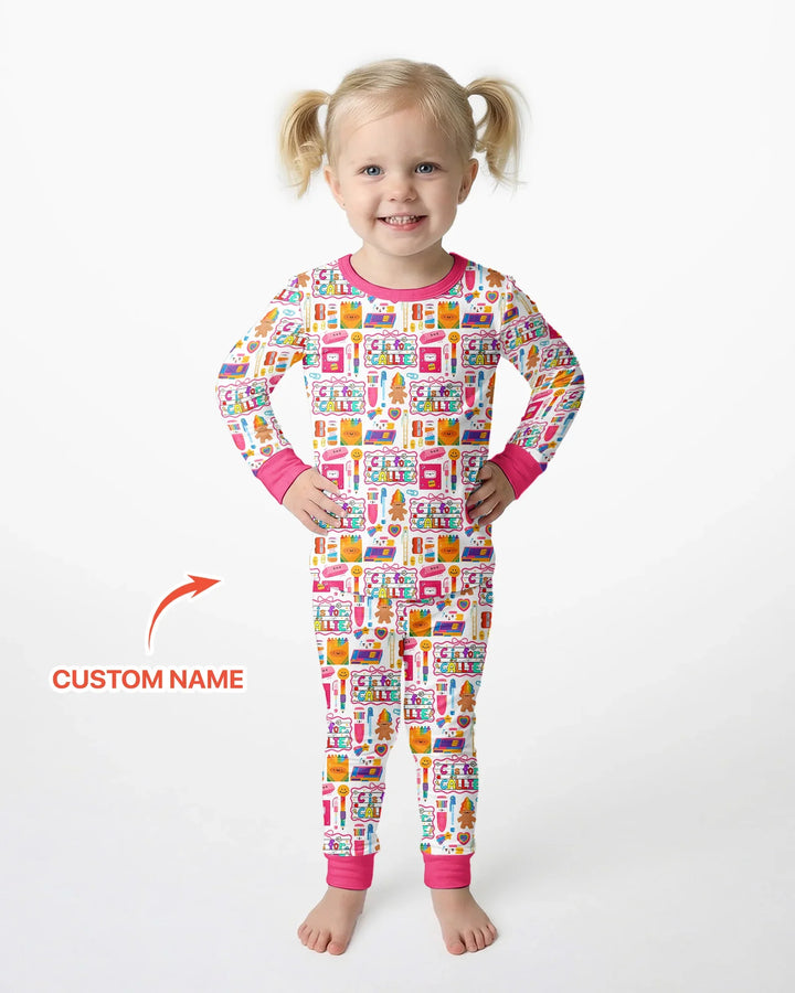 Custom Name Classroom Cuties Bamboo Two Piece Long Sleeve Pajama Set