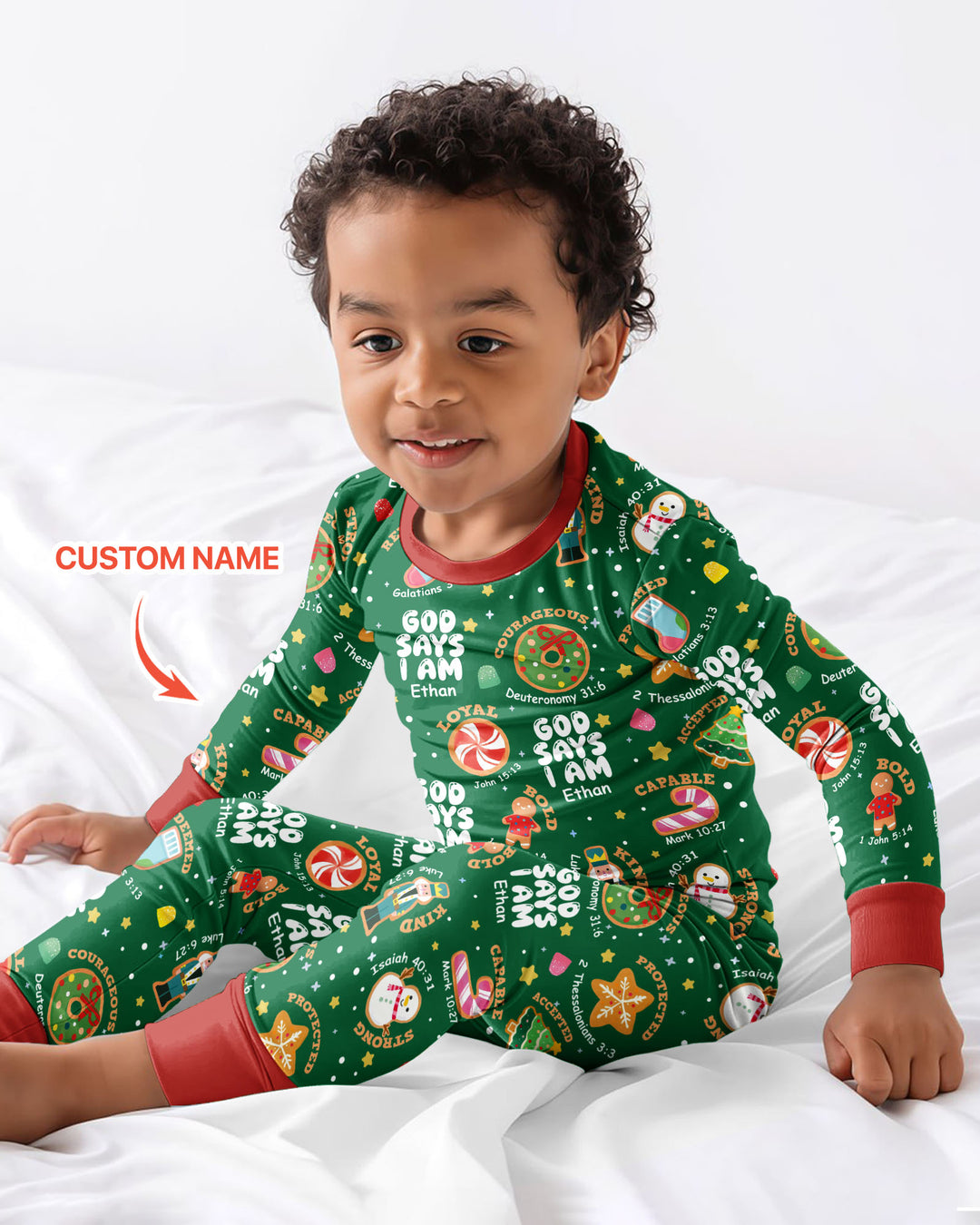 Merry Christmas God Says I Am Custom Name Bamboo Two Piece Long Sleeve Pyjamas Set