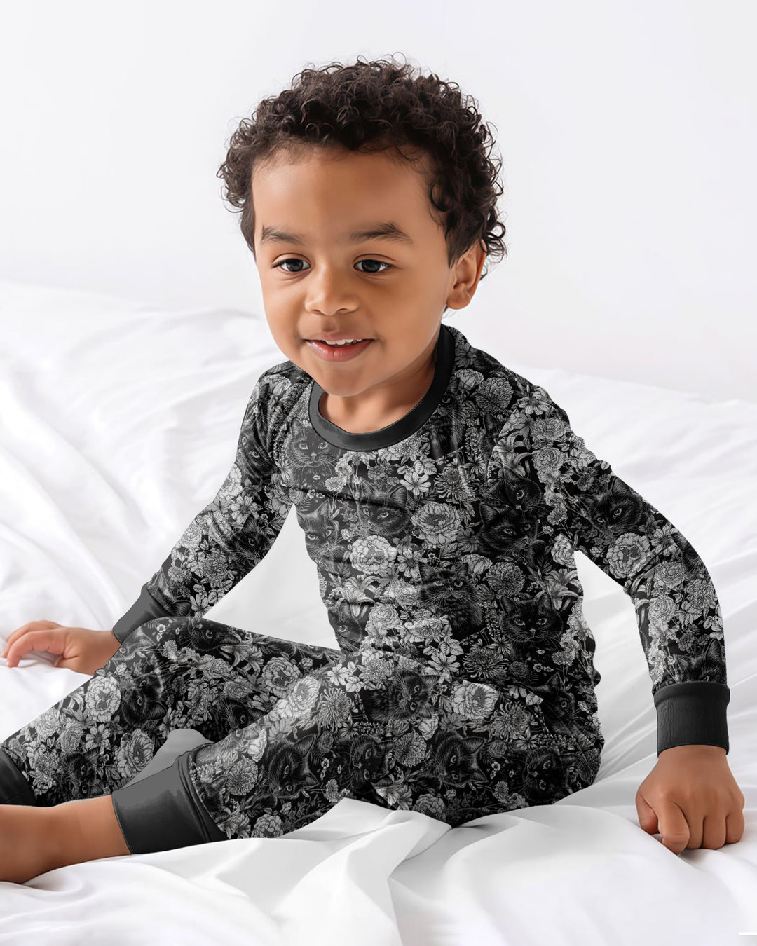 Midnight Cat Garden Bamboo Two Piece Long Sleeve Pajama Set