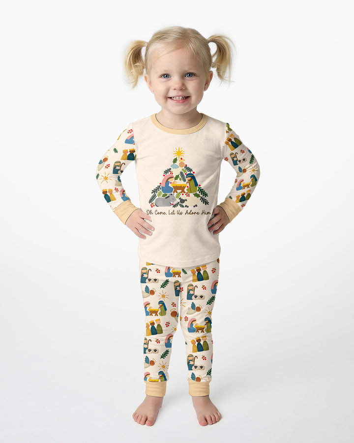 Oh Come, Let Us Adore Him Family Matching Bamboo Two Piece Long Sleeve Pajama Set