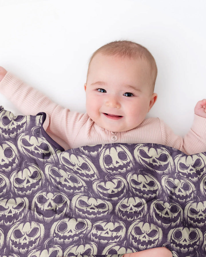 Retro Halloween Jack-O-Lantern Spooky Faces Bamboo Blanket