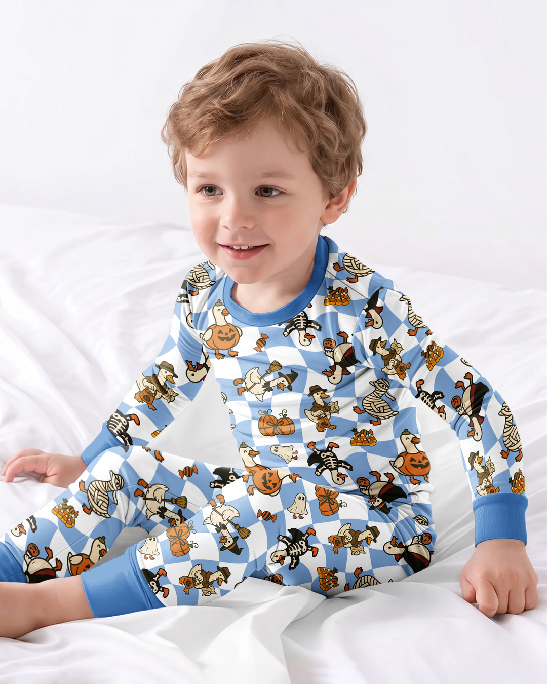 Spooky Goose Scrub Hat Bamboo Two Piece Long Sleeve Pajama Set