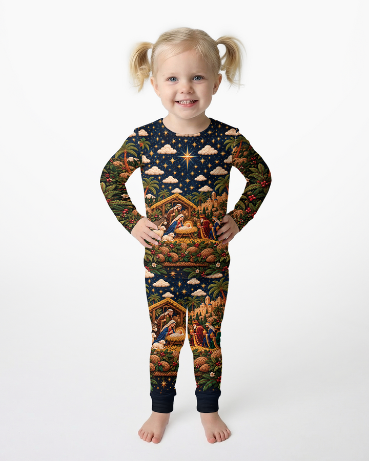 O Holy Night Family Matching Bamboo Two Piece Long Sleeve Pajama Set