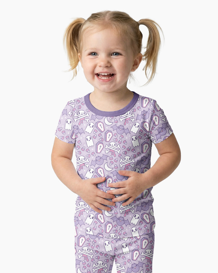 Cute Ghost Halloween Pastel Purple Spooky Bamboo Two Piece Short Sleeve Pajama Set