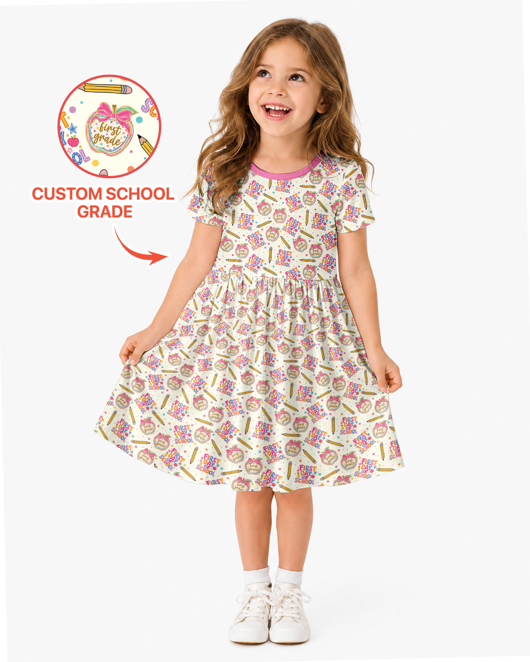 Custom School Grade First Day Cutie Bamboo Twirl Dress