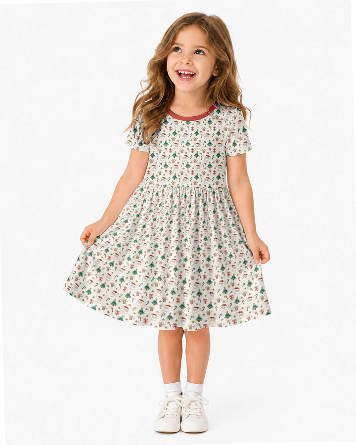 Vintage Santa Christmas Doodles Bamboo Twirl Dress