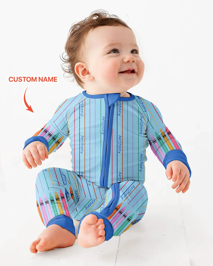 Custom Name Crayon Lines Bamboo Convertible Zippy