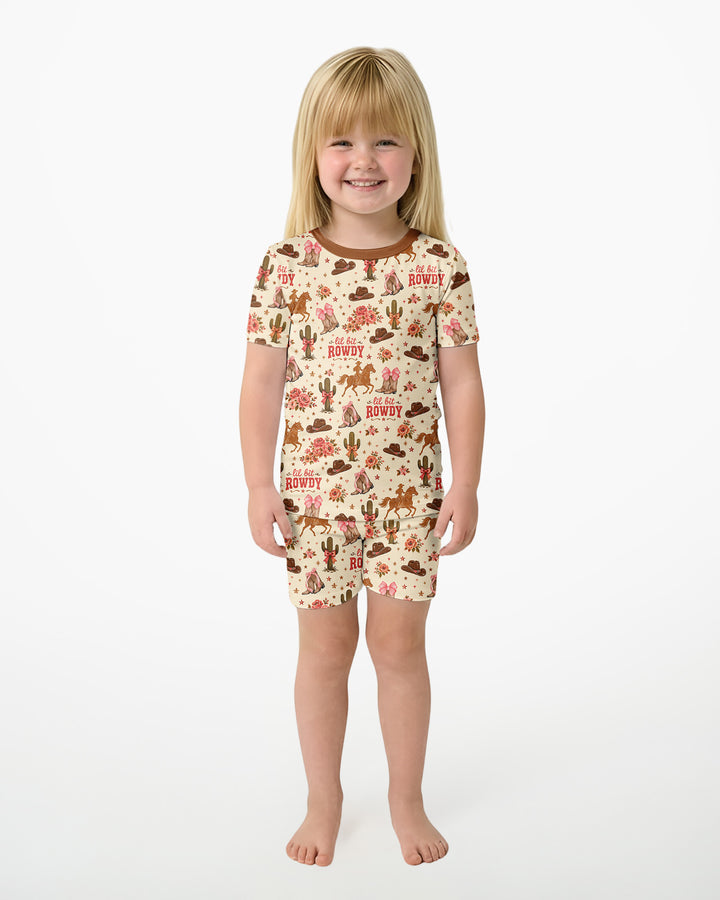 Coquette Cowgirl Lil Bit Rowdy Two Piece Short Sleeve Shorts Pajama Set
