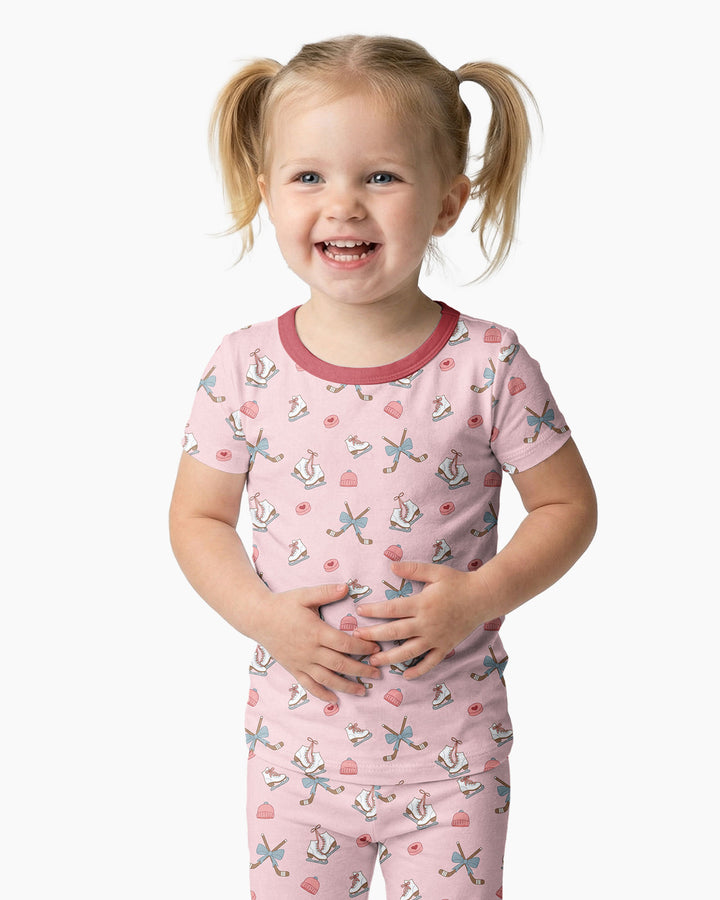 Girly Hockey Pink Bamboo Two Piece Short Sleeve Pajama Set