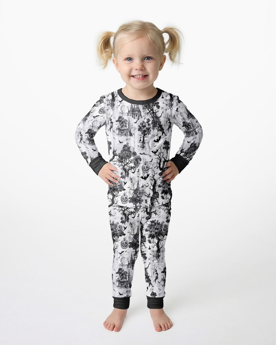 Gothic Halloween Chinoiserie Bamboo Two Piece Long Sleeve Pajama Set