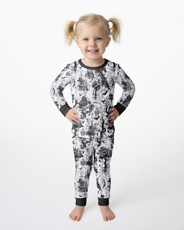 Gothic Halloween Chinoiserie Bamboo Two Piece Long Sleeve Pajama Set