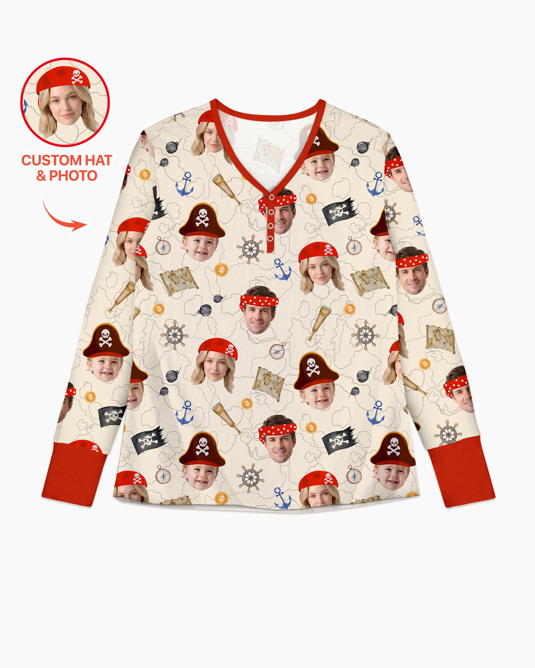 Custom Photo Treasure Map Adventures Family Matching Bamboo Women Pajama Set