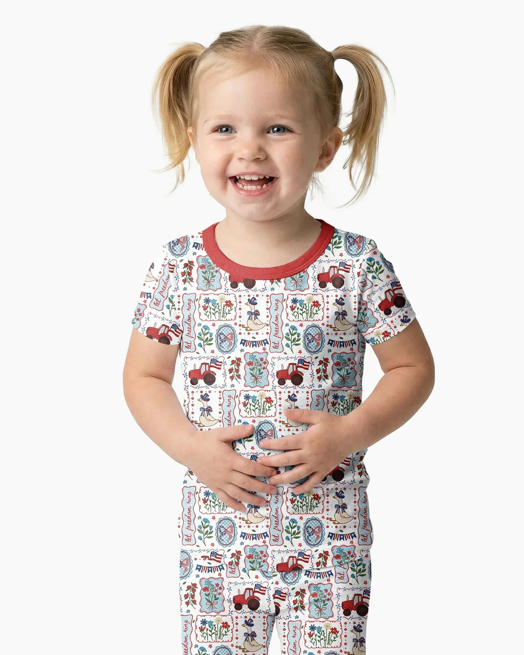 Patriotic USA Silly Goose Family Matching Bamboo Two Piece Short Sleeve Pajama Set