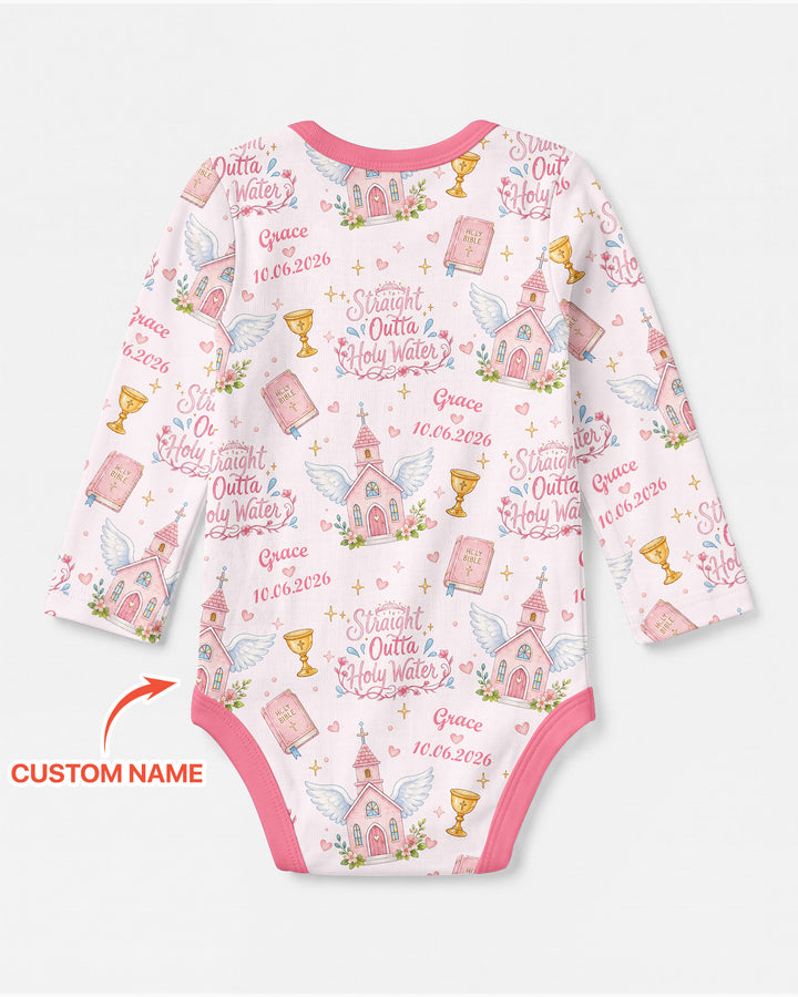 Custom Name Baptism Christening Straight Outta Holy Water Bamboo Bodysuit