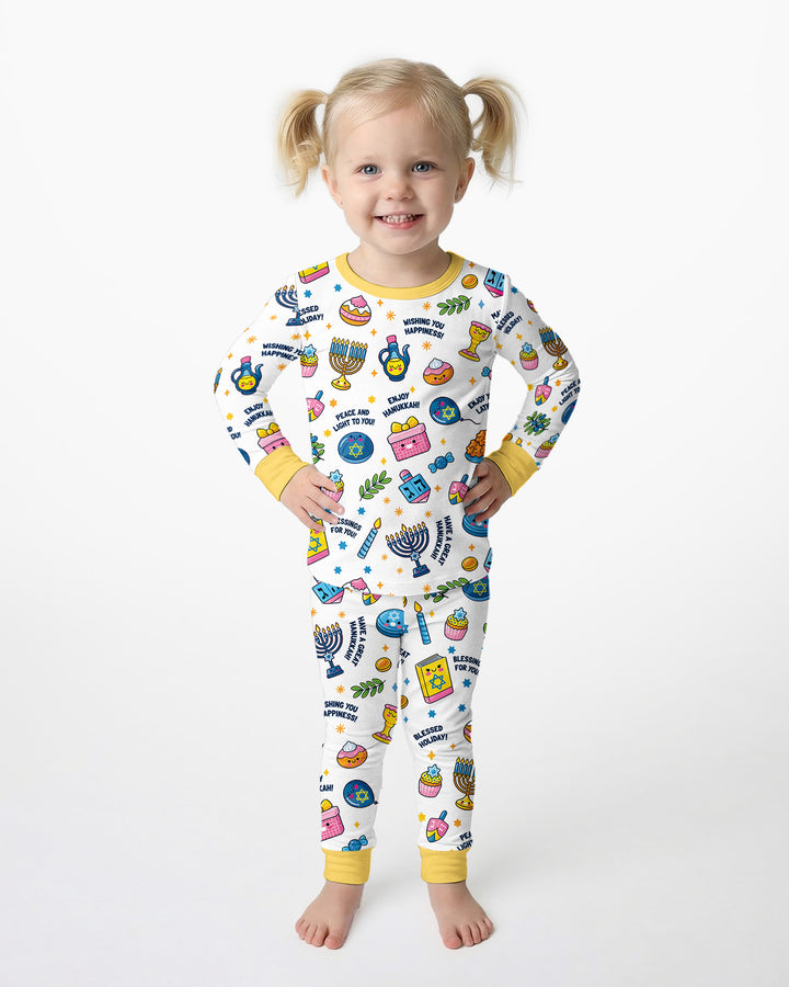 Kawaii Menorah Holiday Bamboo Two Piece Long Sleeve Pajama Set