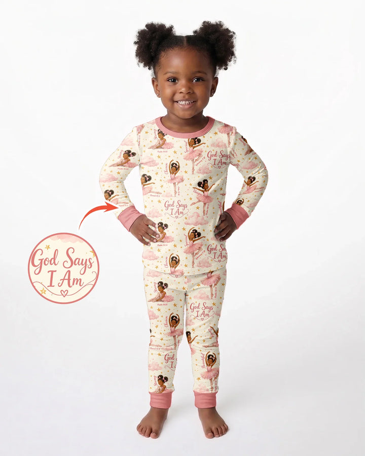 Black Girl Ballerina God Says I Am Bamboo Two Piece Long Sleeve Pajama Set