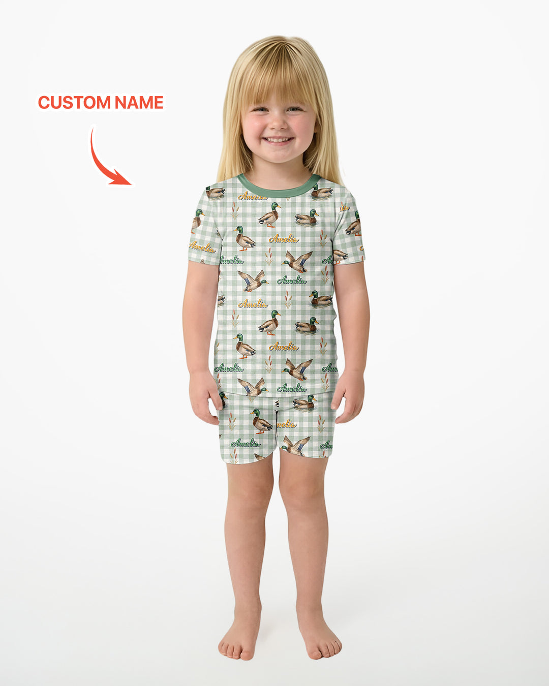 Mallard Duck Custom Name Bamboo Two Piece Short Sleeve Shorts Pajama Set