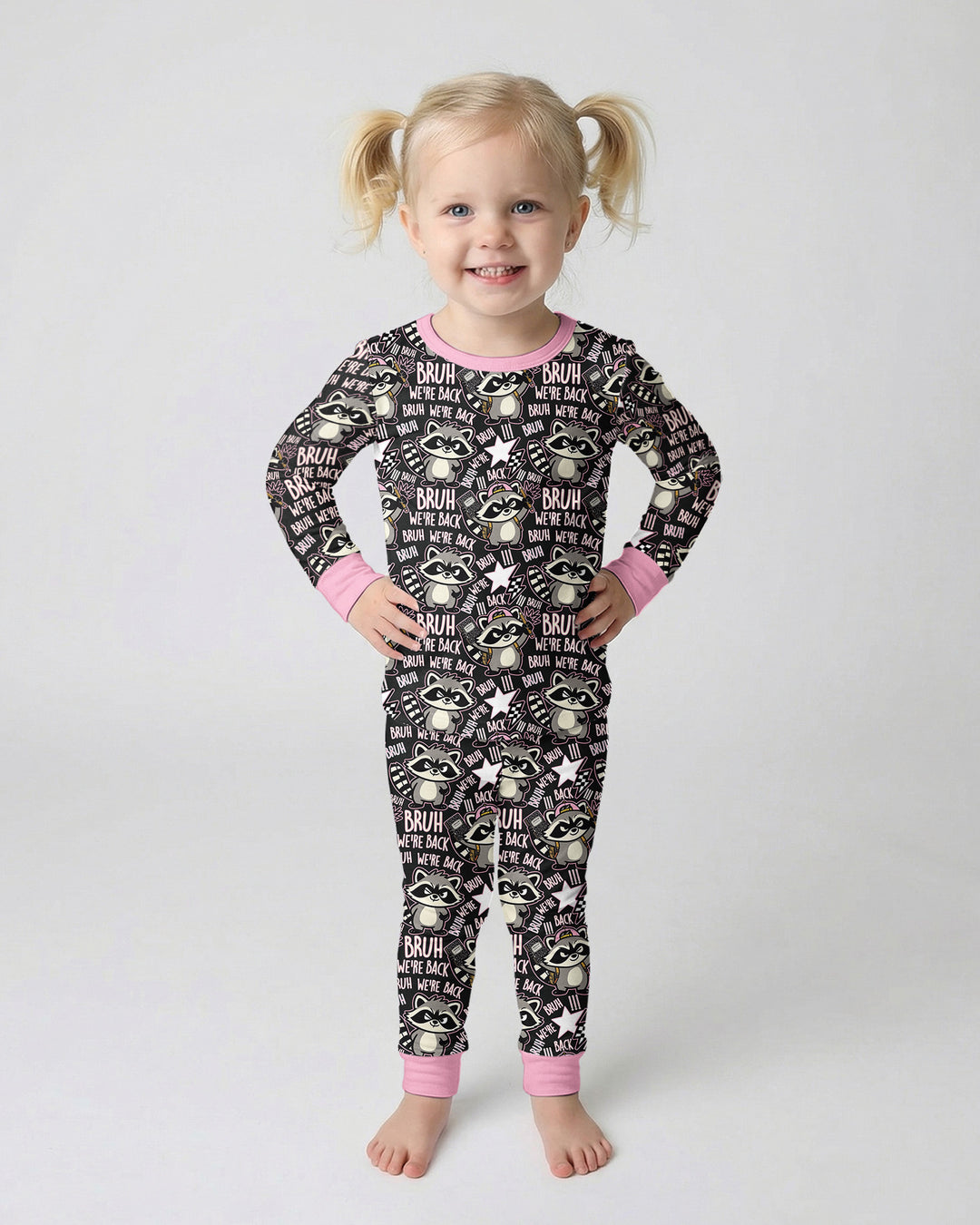Bruh We're Back Raccoon Bamboo Two Piece Long Sleeve Pajama Set