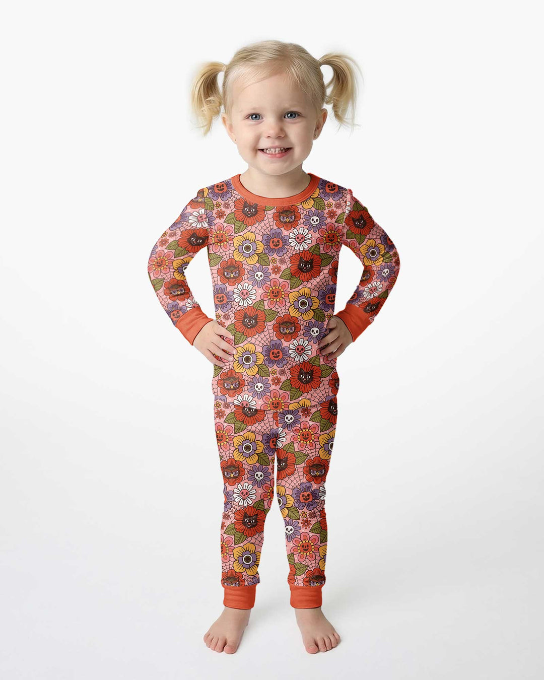 70s Halloween Floral Bamboo Two Piece Long Sleeve Pajama Set