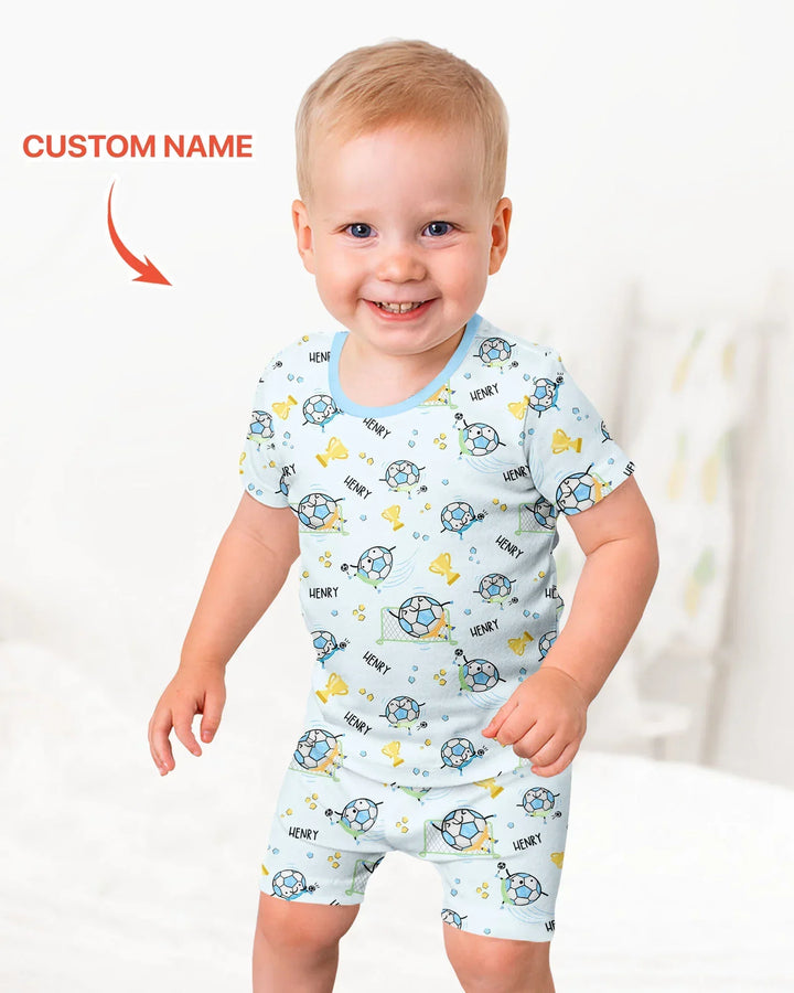 Custom Name Soccer Dad Team Matching Bamboo Two Piece Short Sleeve Shorts Pajama Set