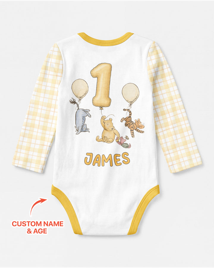 Little Bear Birthday Custom Name And Age Balloon Bamboo Bodysuit